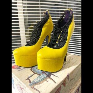 Mustard strap front high heels sexy heels